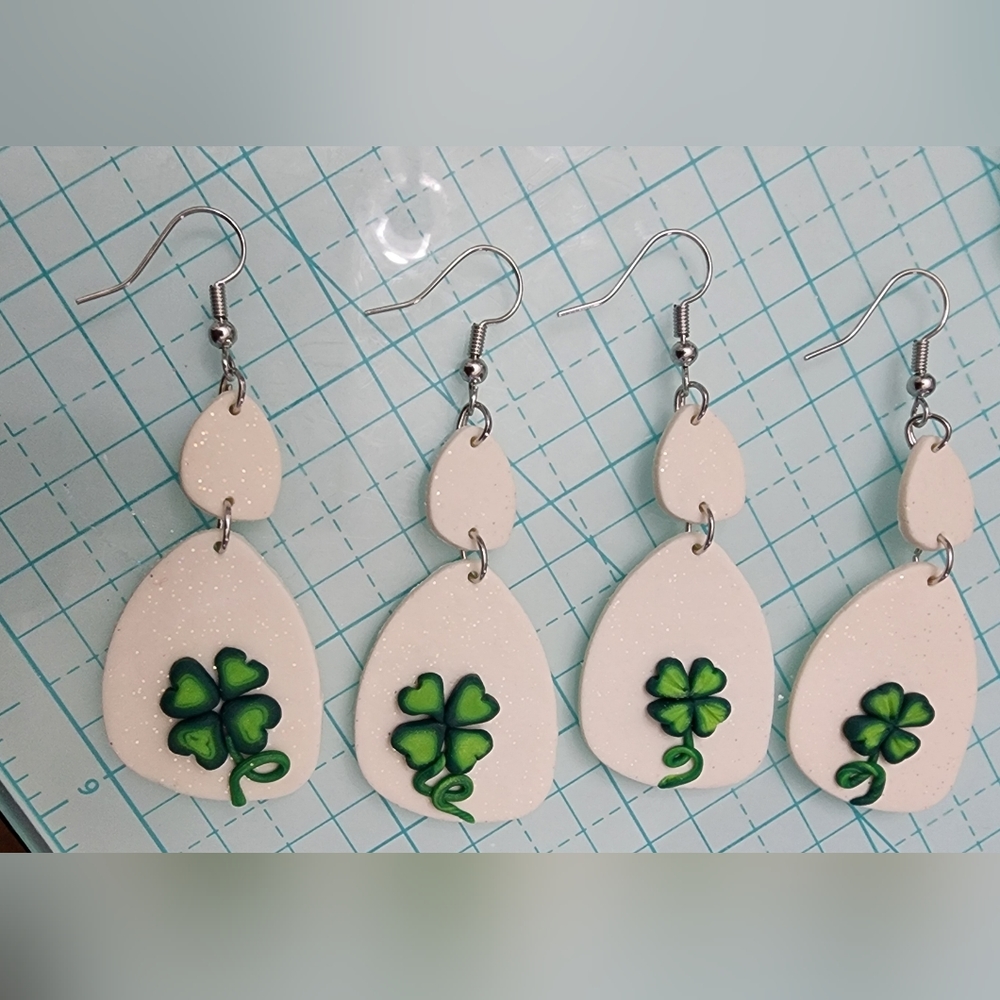 St. Patrick's Day 4 Leaf Clover Earrings Clay Polymer